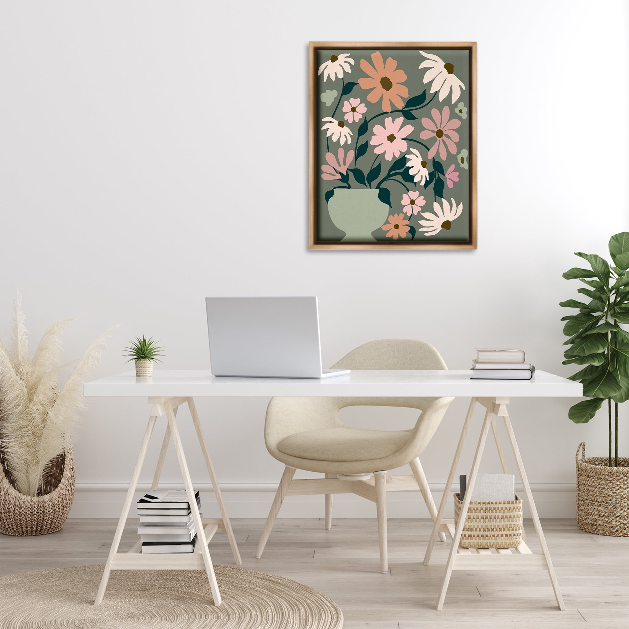 Stupell Industries Gerbera Daisy Bouquet Botanical & Floral Painting Brown Floater Framed Art Print Wall Art, 25 x 31