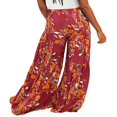 thumbnail image 3 of Femmes Boho Beach Pants Taille Haute Décontracté Évasé Jambe Large Droite Impression Beach Pants, 3 of 5