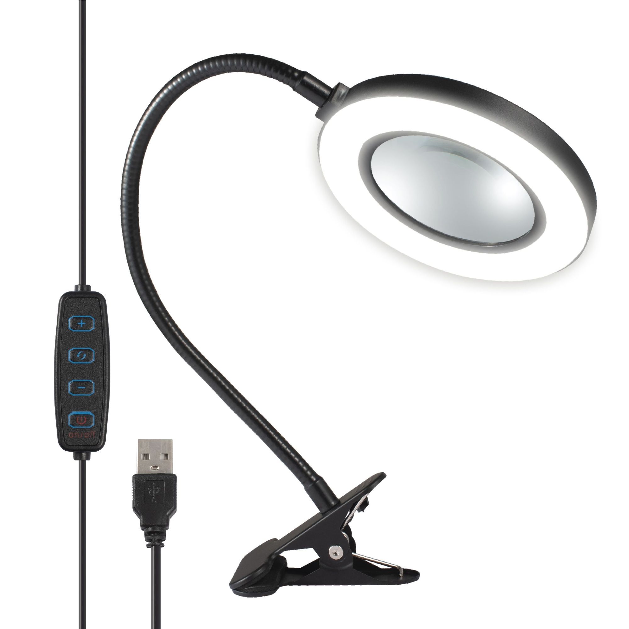 Insten 10X Magnifying Glass LED Desk Lamp, Metal Clamp for Table, 4