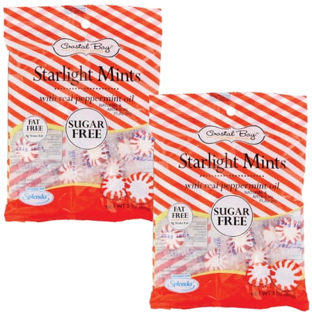 Coastal Bay Confections Sugar-Free Starlight Mints w/ Real Peppermint Oil 3Oz Gift Bags Party Basket Stocking Stuffer Candy Dishes Dessert Bars Individually Wrapped Halloween Party Pack of 2