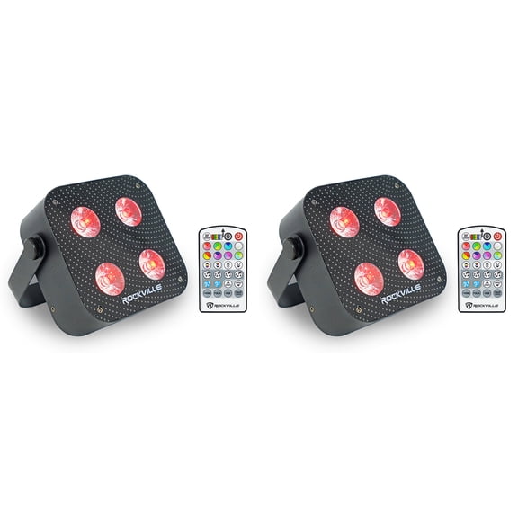 (2) Rockville MINI RF4 V2 Black DJ/Party Wash Lights RF Remote APP Wireless DMX