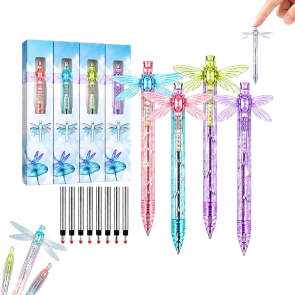 Wyihui 3 Pack Gel Pen with Refill, Moving Dragonfly Novelty Retractable Pen for Desk Decor Writing Tool