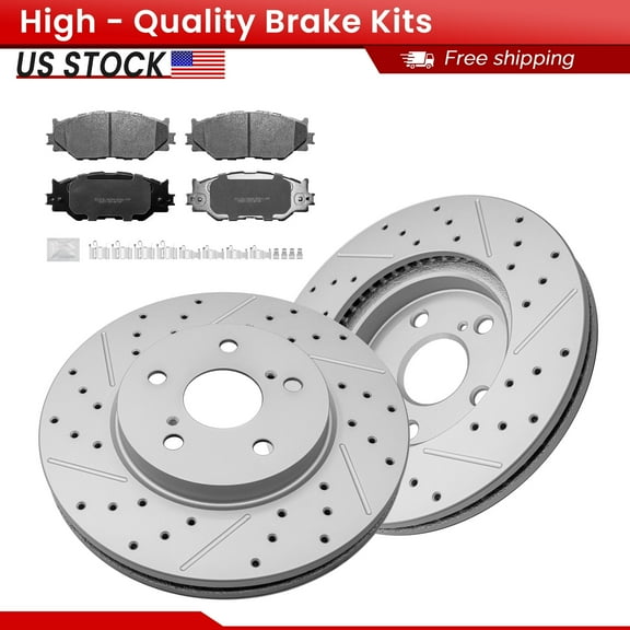 ACB ZONE Front Brake Kits for 2006-2015 Lexus IS250, Drilled Slotted Disc Brake Rotors and Ceramic Brake Pads