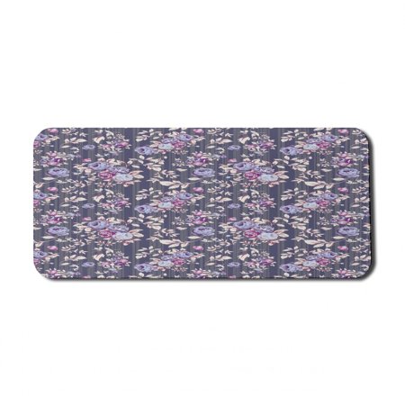 Flowers Computer Mouse Pad  Blossoms and Leaves Ornaments Pattern of Blooming Roses on Striped Background  Rectangle Non-Slip Rubber Mousepad X-Large  35  x 15  Gaming Size  Multicolor  by Ambesonne