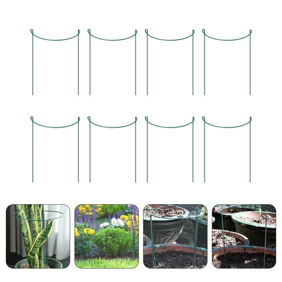 GOOHOCHY Garden Stakes Tall Plants Support Rings Half Round Green Iron 8Pcs 7.9X13.8In