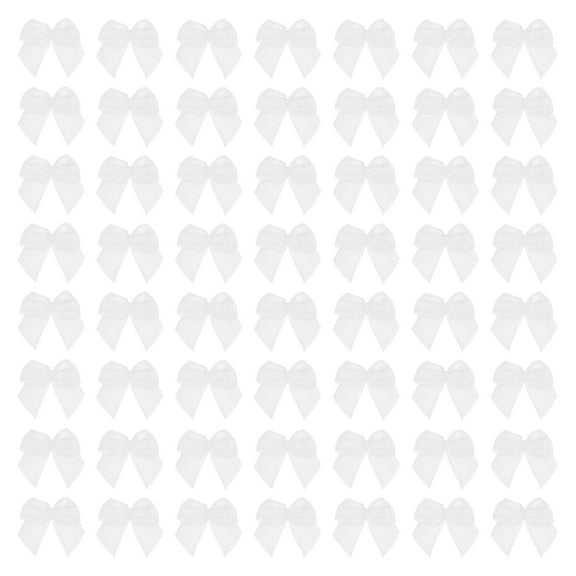 Uxcell 120Pcs Mini Ribbon Bow 1" Mini Fabric Satin Ribbon Flower Bows Craft DIY Sewing Wedding Birthday Party White