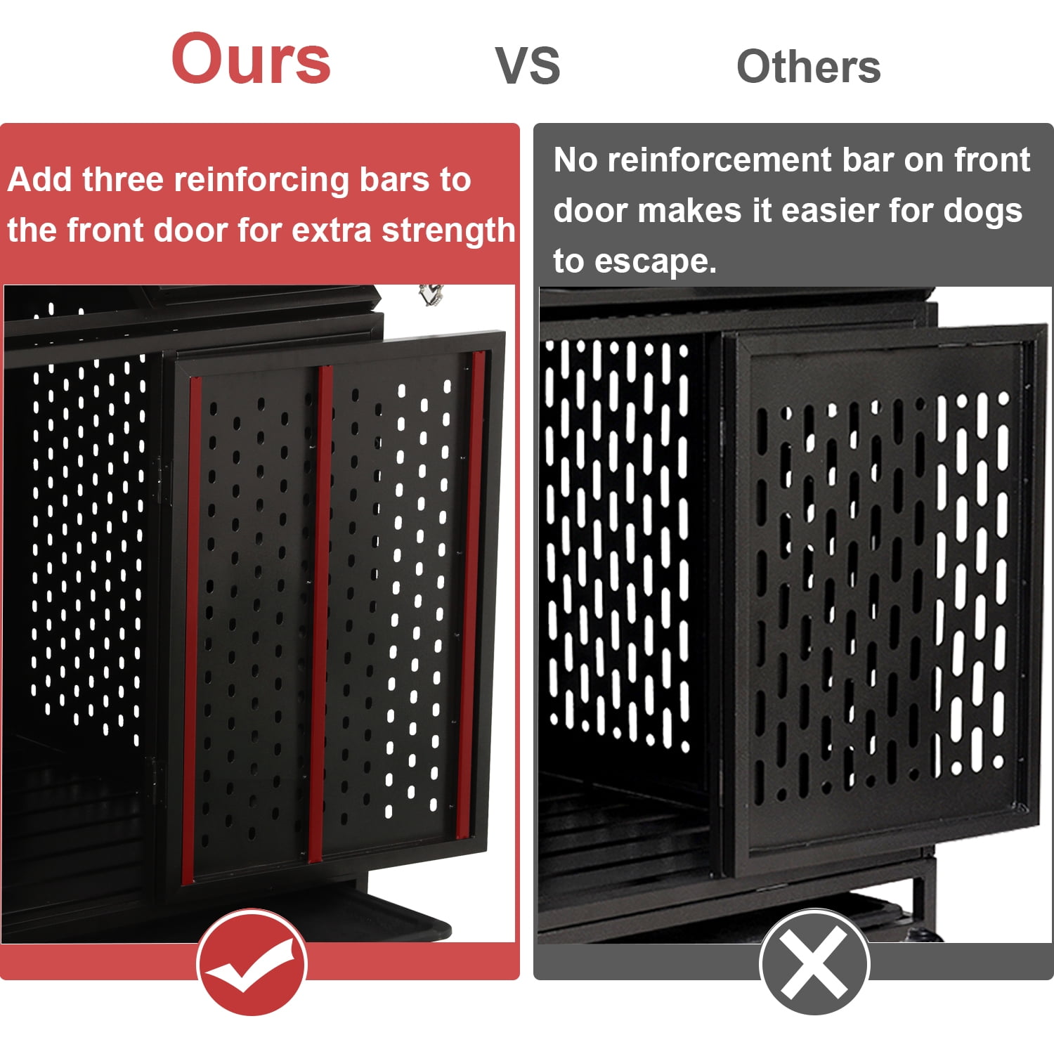 44 Inch Heavy Duty Indestructible Dog Crate with Wheels, Steel Escape-Proof Indoor Double Door High Anxiety Cage, Durable Chew-Proof Strong Kennel with Removable Tray for Large Medium Dogs