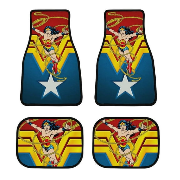 Wonder Woman Car Mats Set 4 Pieces with Double Stitch Line Anti-Slip Backing Design Universal Fit for Most Vehicles