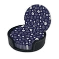 thumbnail image 3 of Blue And White Dog Paws On Dark Blue Background Coasters With Leather Holder Set Of 6 Round Coasters for Home and Kitchen Decor, 3 of 7