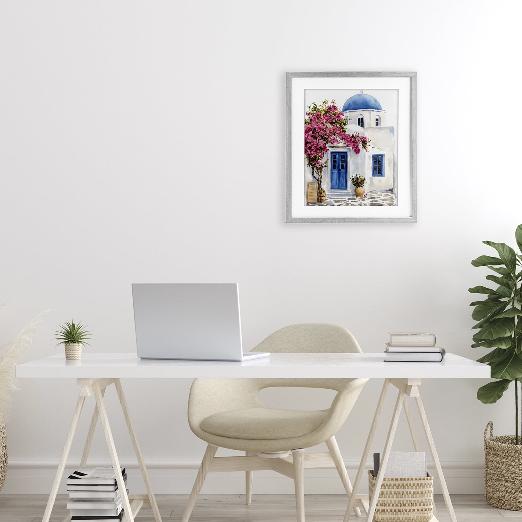 Stupell Industries Santorini House with Bougainvillea Gray Framed Print Under Glass, design by LSR Design Studio