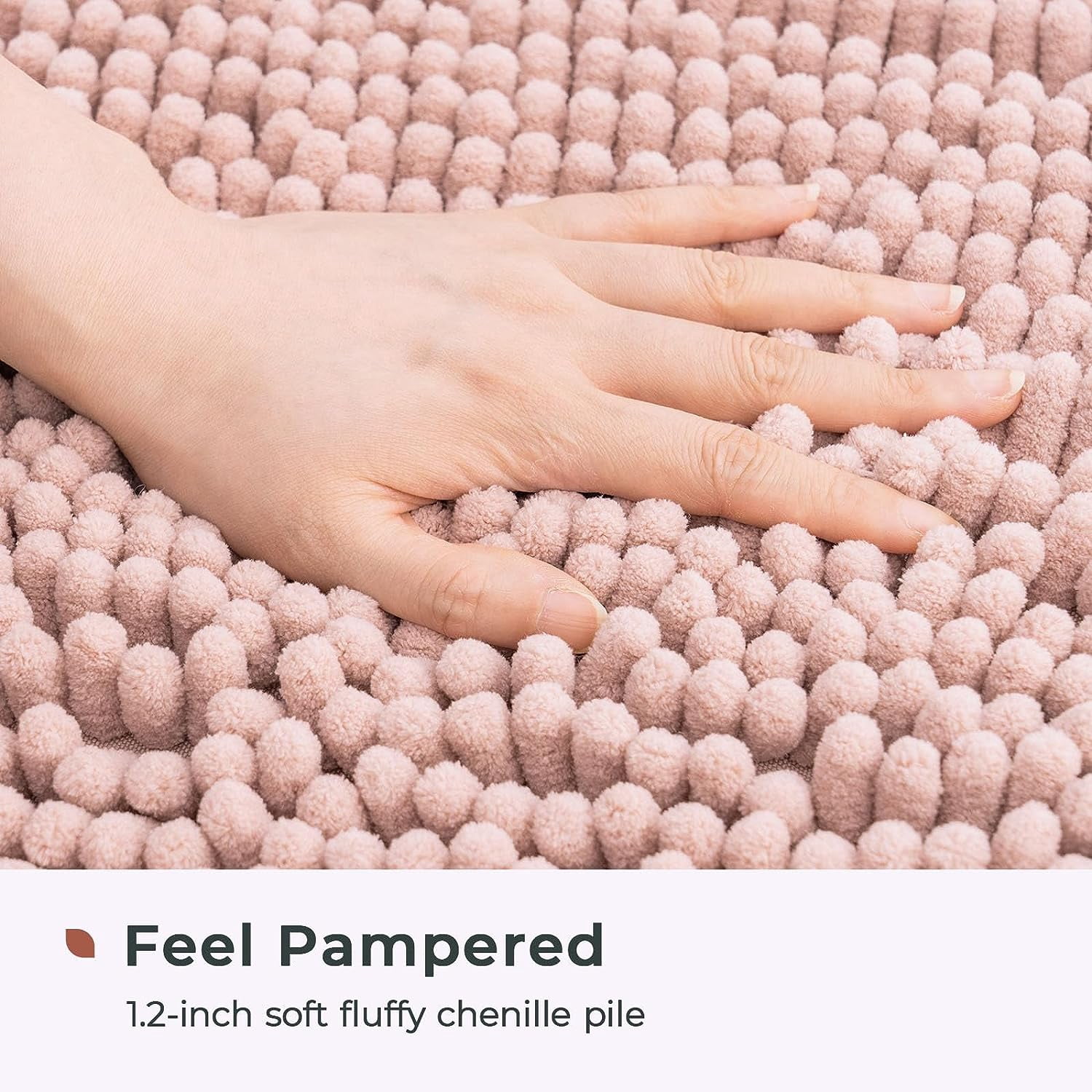 FRESHMINT Chenille Bathroom Rugs Mat 32'' x 20'' Non-Slip Bath Mat for Bathroom Floor & Bathtub, Washable Soft Shower Shag Bath Rugs, Fluffy Thick Water Absorbent Microfiber Shower Mat, Dusty Pink