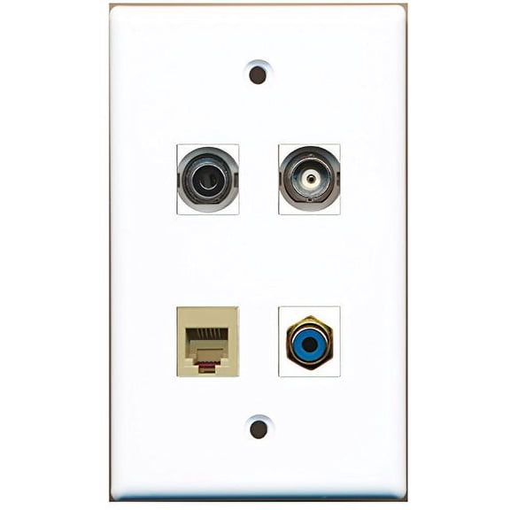 RiteAV - 1 Port RCA Blue 1 Port Phone RJ11 RJ12 Beige 1 Port 3.5mm 1 Port BNC Wall Plate