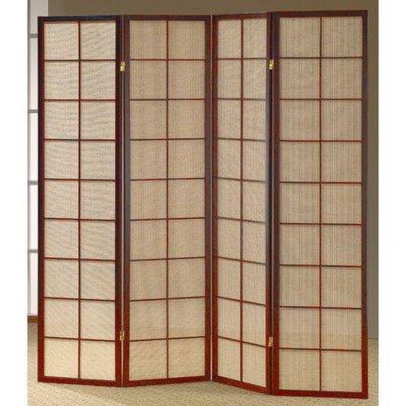 ADF 4-Panel Shoji Screen Room Divider Japanese Style Wall Brown Fabric Inlay