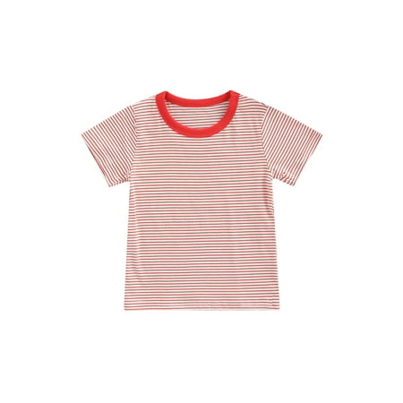 

Bagilaanoe Toddler Baby Girl Boy T-Shirt Striped Short Sleeve Casual Tops Pullover 1T 2T 3T 4T 5T 6T Summer Outfit