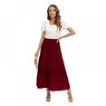 thumbnail image 3 of Women's Tiered Long Skirt Boho Solid Color Elastic High Waist Skirt Flowy Swiss Dot Hollow Out Maxi Skirts, Wine S-2XL, 3 of 9
