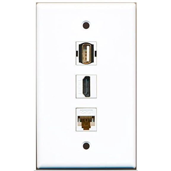 RiteAV - 1 Port HDMI 1 USB A-A 1 Cat6 Ethernet White Wall Plate