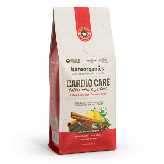 BareOrganics Cardio Care, Coffee With Superfoods, Ground, Medium Roast, 10 oz (283 g)