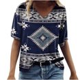 thumbnail image 2 of Puntoco Mujeres Casual Retro Occidental Manga Corta Cuello en V Geometría Estampado Étnico Blusa Camiseta tops Puntoco Puntoco-6655, 2 of 8