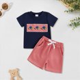 thumbnail image 2 of Kaprioy Toddler Boys Summer Clothes Toddler Baby Boy Football Outfit Rugby Embroidery Short Sleeve Tshirt With Plaid Shorts Summer Clothes, 2 of 7
