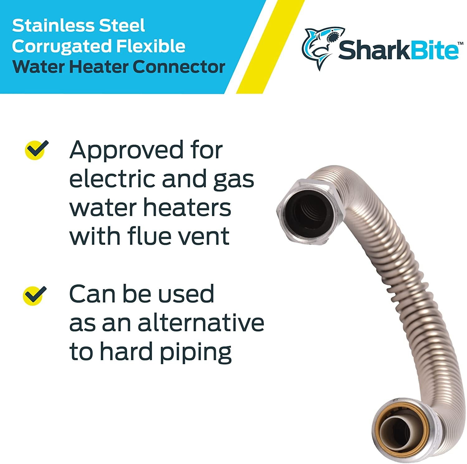 SharkBite SS3088FLEX18LFA Corrugated Flexible Water Heater Connector, 3/4  Inch x 3/4 Inch FIP x 24 Inch, Push-to-Connect Braided Stainless Steel  Water Heater Hose - Walmart.com