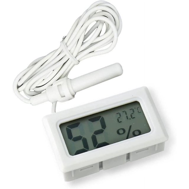 2-In-1 Built-In Digital Lcd Thermometer Hygrometer With External For Poultry Aquarium Reptile Incubator - White