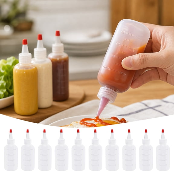 10Pcs Squeeze Bottles, Plastic Condiment Squeeze Bottles, 4oz Empty Squeeze Bottles for Sauces, Syrup, Oil, Ketchup, Dressings
