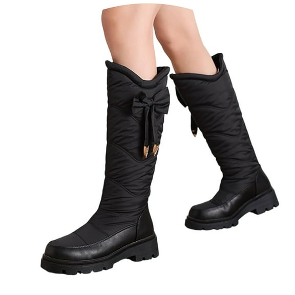 Boots for Women,Winter Mid Calf Boots Thermal Lined Footwear With Thick Sole For Cold Weather Comfort And,Knee High Boots Women,Black,9.5