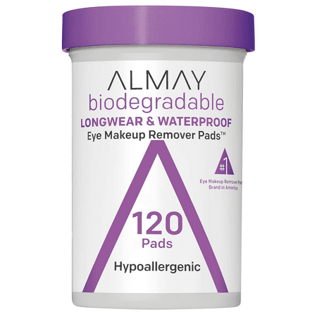 120 Count, Almay Longwear & Waterproof Eye Makeup Remover Pads, Hypoallergenic, Cruelty Free, Fragrance Free, Ophthalmologist Tested