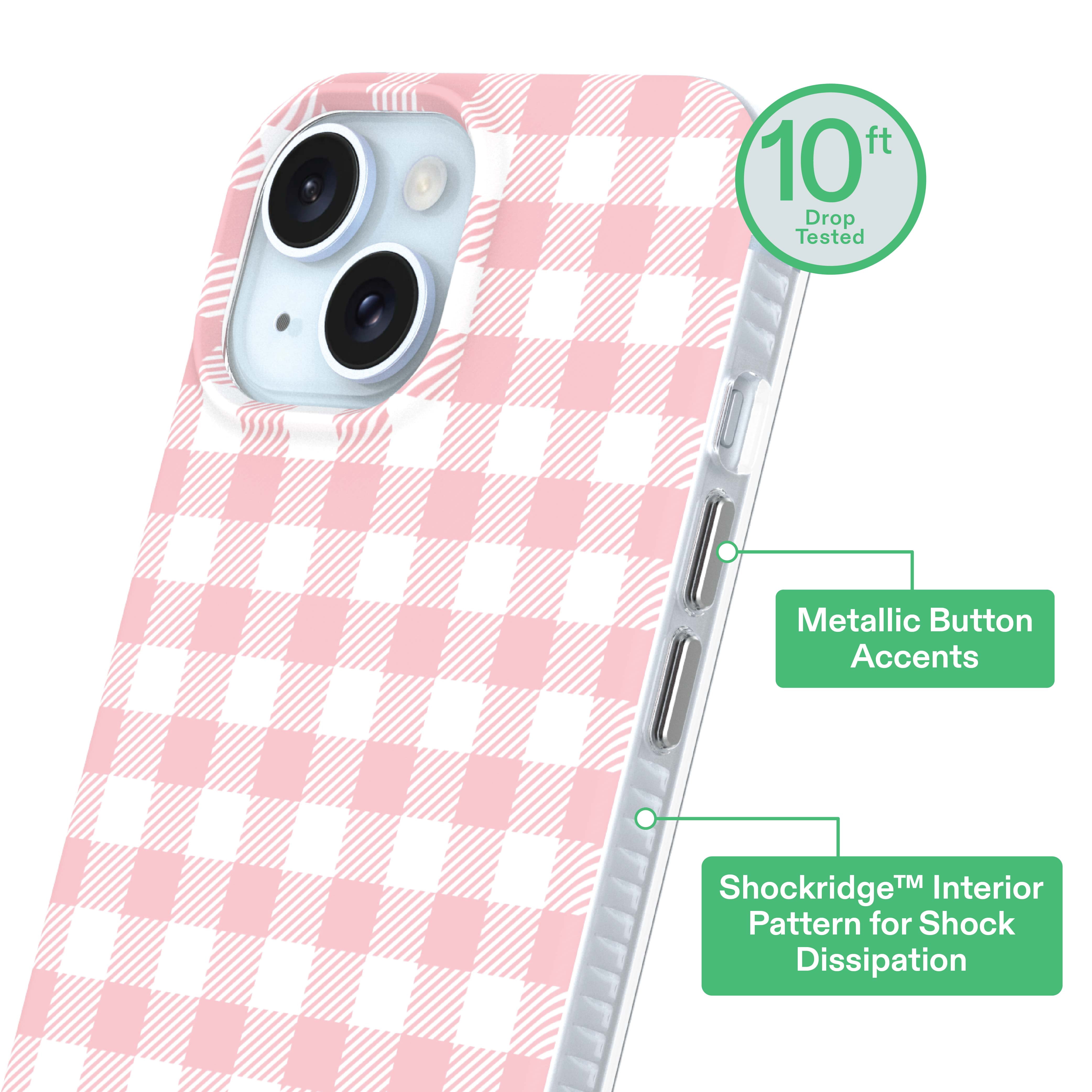 onn Phone Case for iPhone 17e / 16e / 15 / 14 / 13, MagSafe Compatible - Pink Gingham