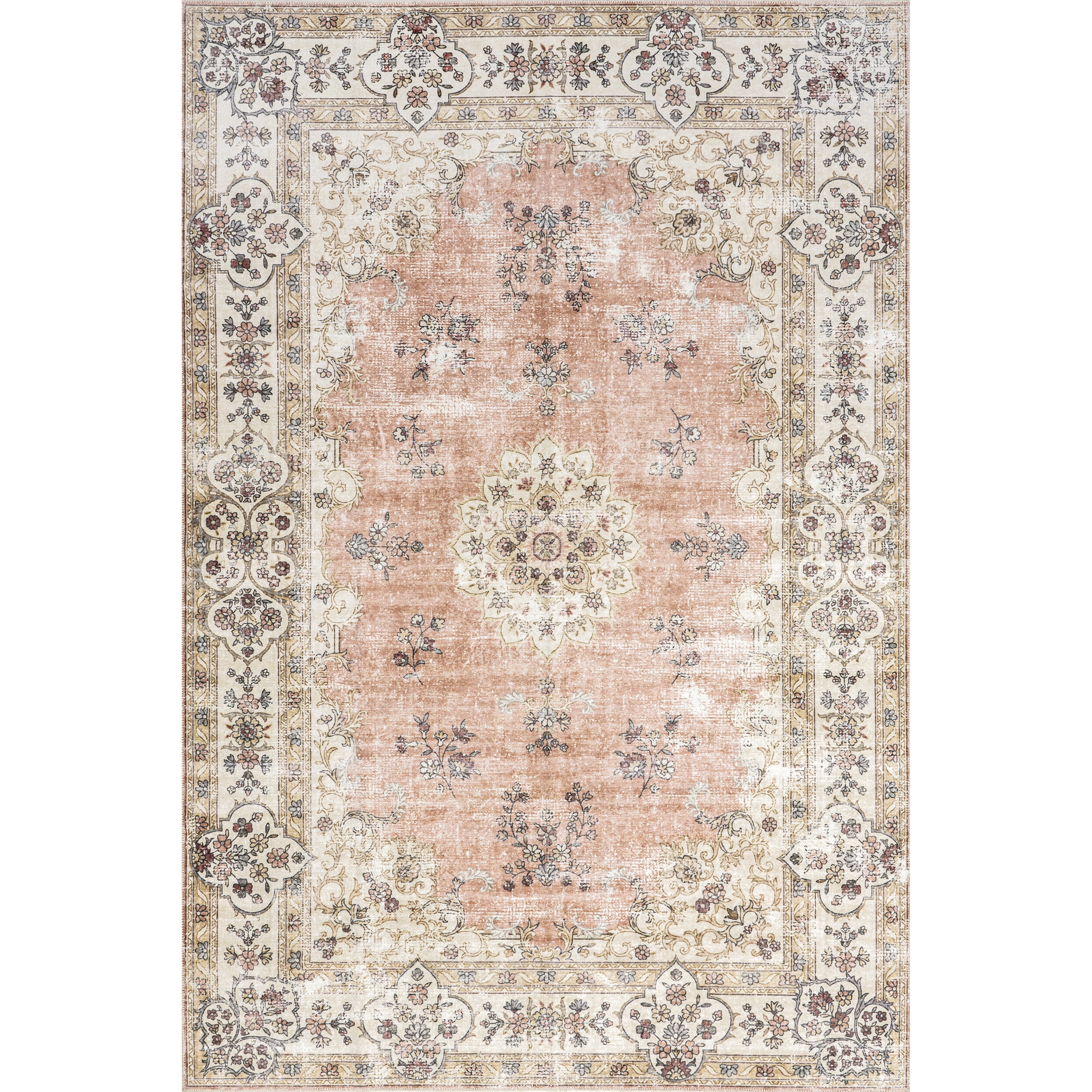 nuLOOM Ren Vintage Floral Machine Washable Area Rug, 8', Peach