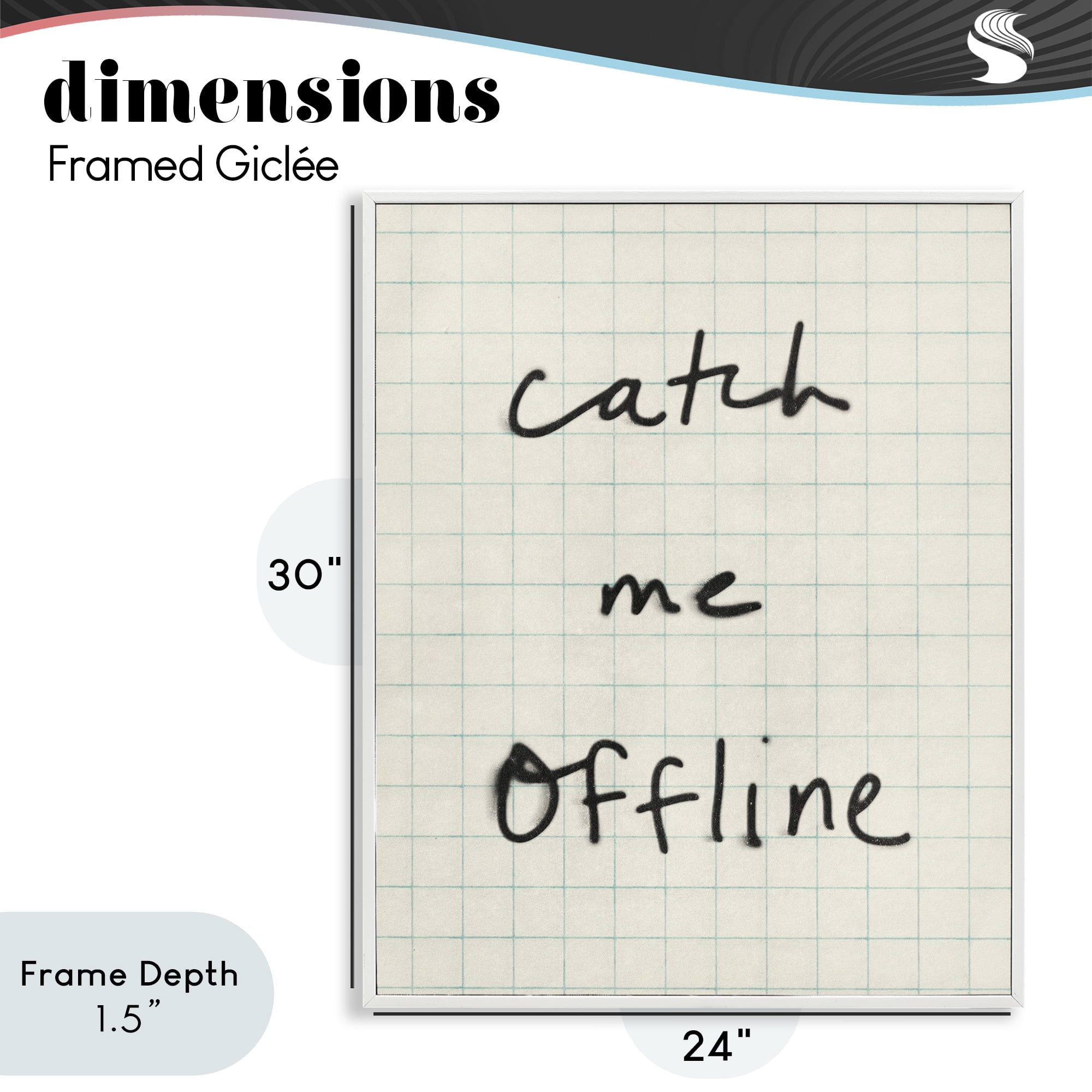 Stupell Industries Catch Me Offline Scrawl White Framed Giclee Art, design by Victoria Barnes
