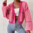 thumbnail image 5 of Women'S Color Block Crop Cardigan Top Long Sleeve Open Front Sweater Peach Color Style M, 5 of 9