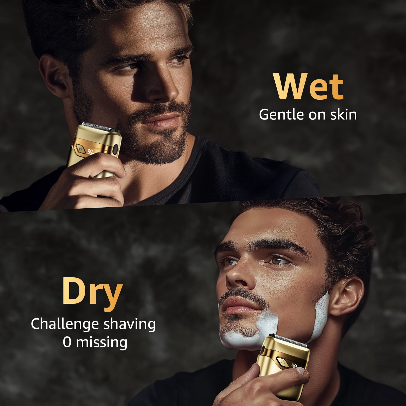 Nogroa Electric Shaver for Men: Mini Electric Face Razor with 2 Floating Blades, Fast Charging LED Display, Cordless Men's Body Shaver & Portable Beard Trimmer for Home, Travel, Business, Gold