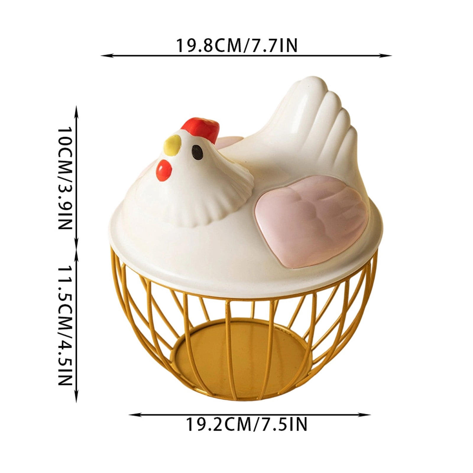 Chicken Egg Basket Large Capacity with Ceramic Lid, Metal Wire Egg Storage Basket and Fruit Container with Mesh Iron Holder, Countertop Organizer for Fresh Eggs Vegetables Refrigerator Use
