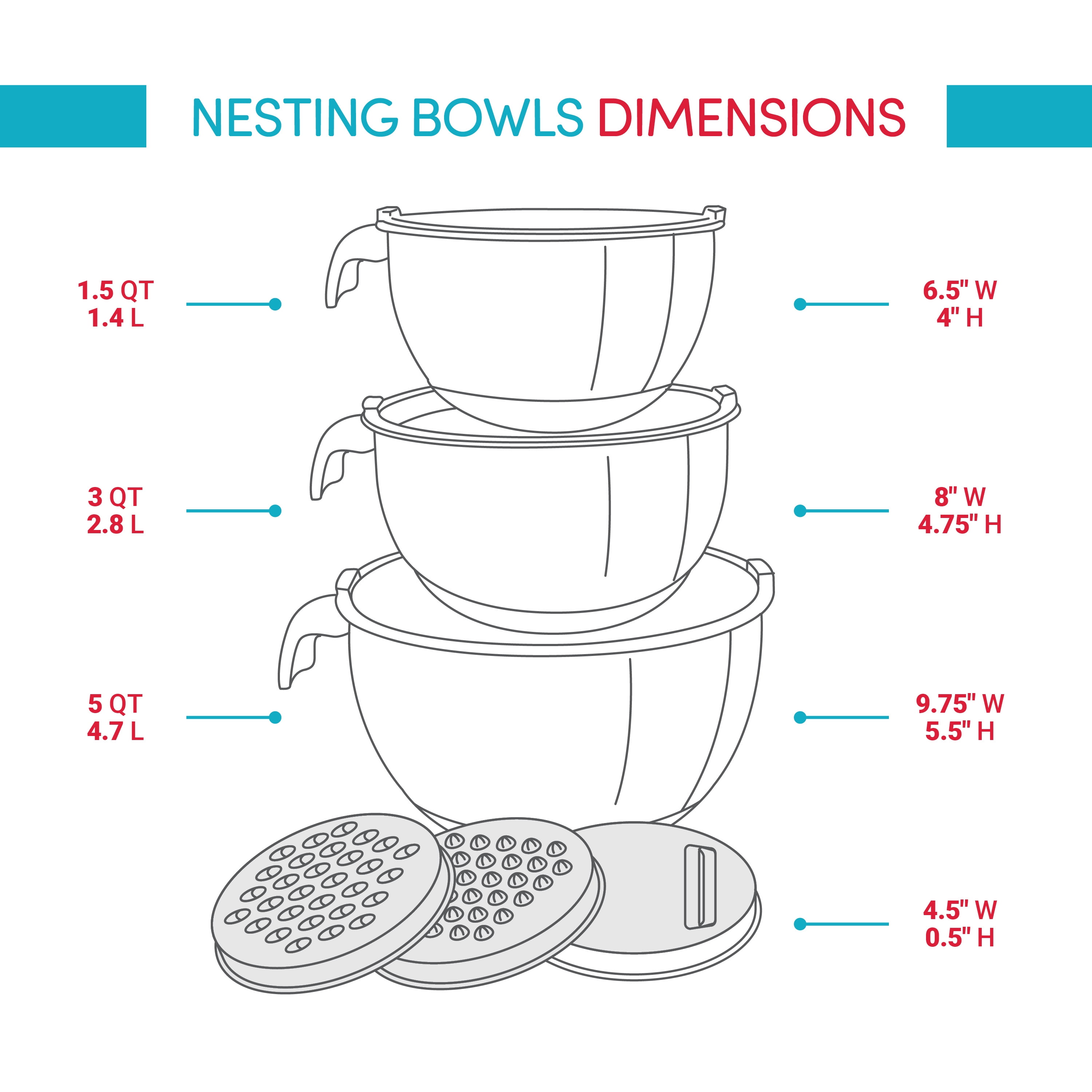 Stainless Steel Mixing Bowls with Grater - Nesting Bowls Have Non-Slip  Silicone Handles, Non-Slip Rubber Base, Measurement Marks and Airtight Lids  - Belwares - Decorate Your Home with Joy!