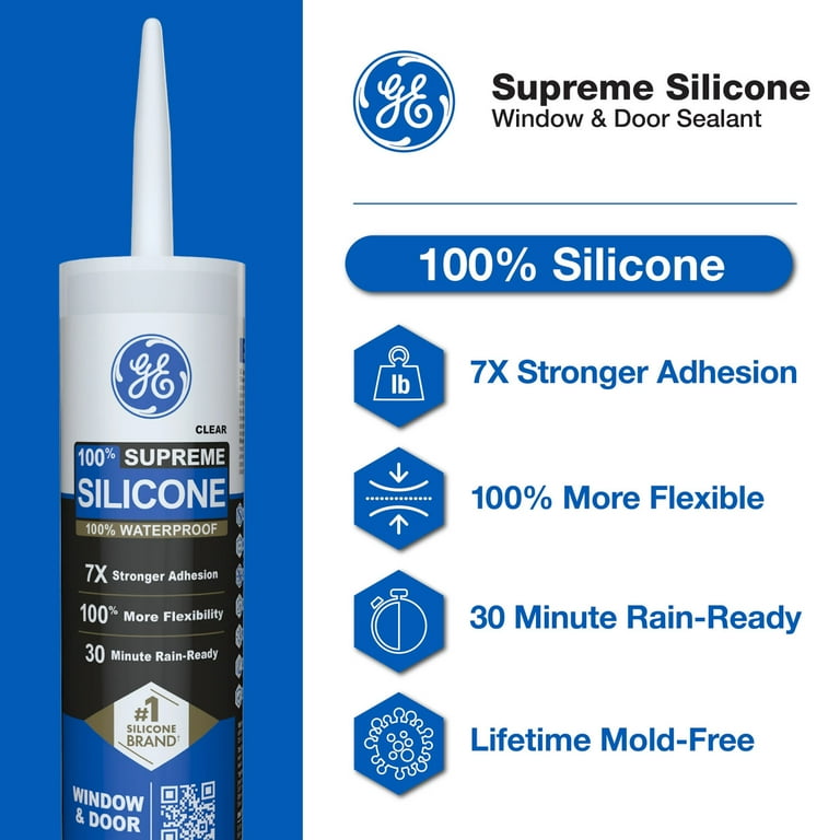 GE Supreme Silicone Window & Door Sealant, Pack of 1, Clear 10.1