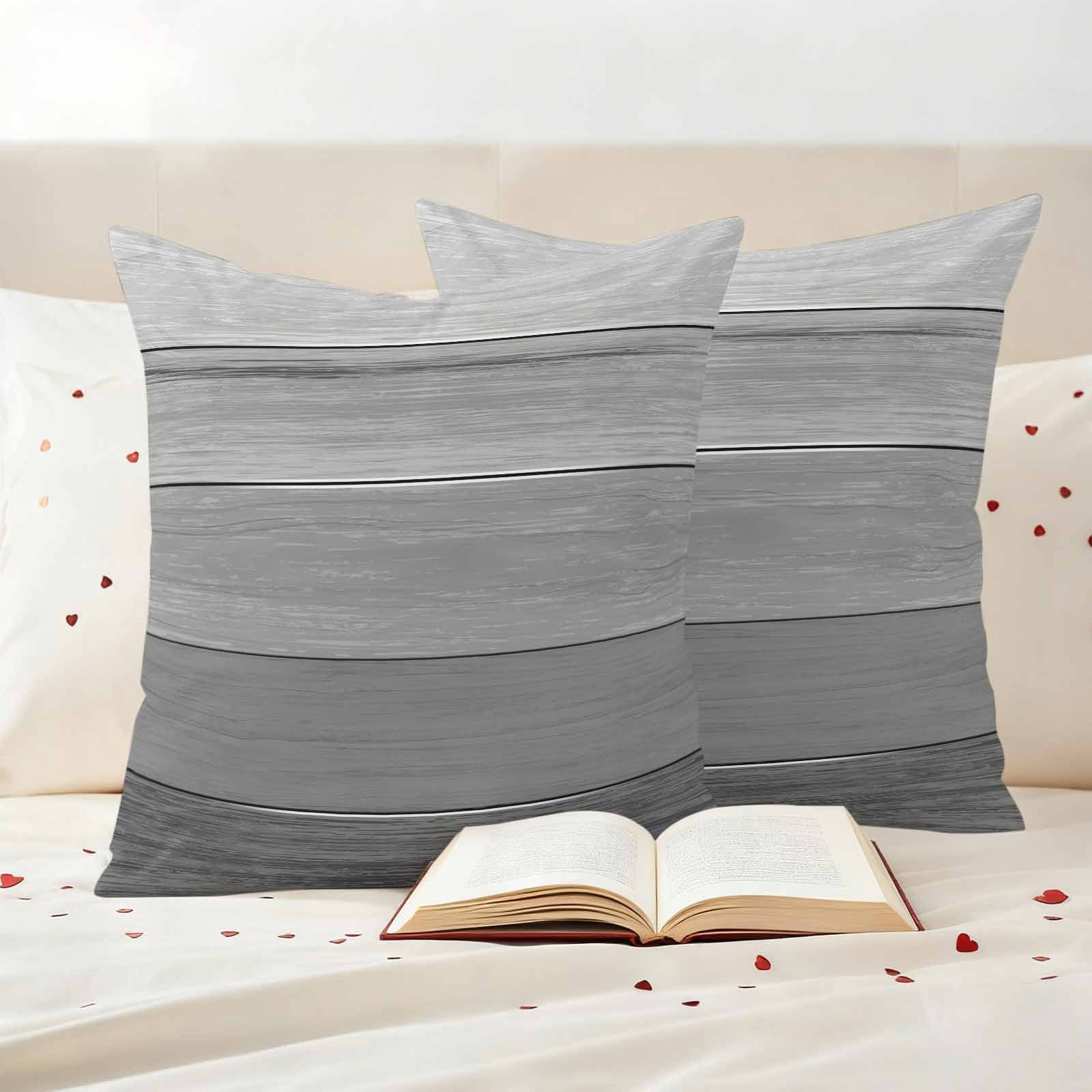 Grey Ombre Wooden Outdoor Waterproof Pillow Covers, Farmhouse Retro Gray Wood Gradient Decorative Square Throw Pillowcase Sofa Cushion Sham for Patio/Couch/Chair, 20"x20" 2 Pack