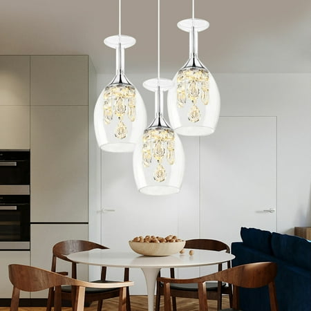 

CNCEST Wine Glass Shade LED Ceiling Lamp Crystal 3-Light Chandelier Pendant Lamp 90cm