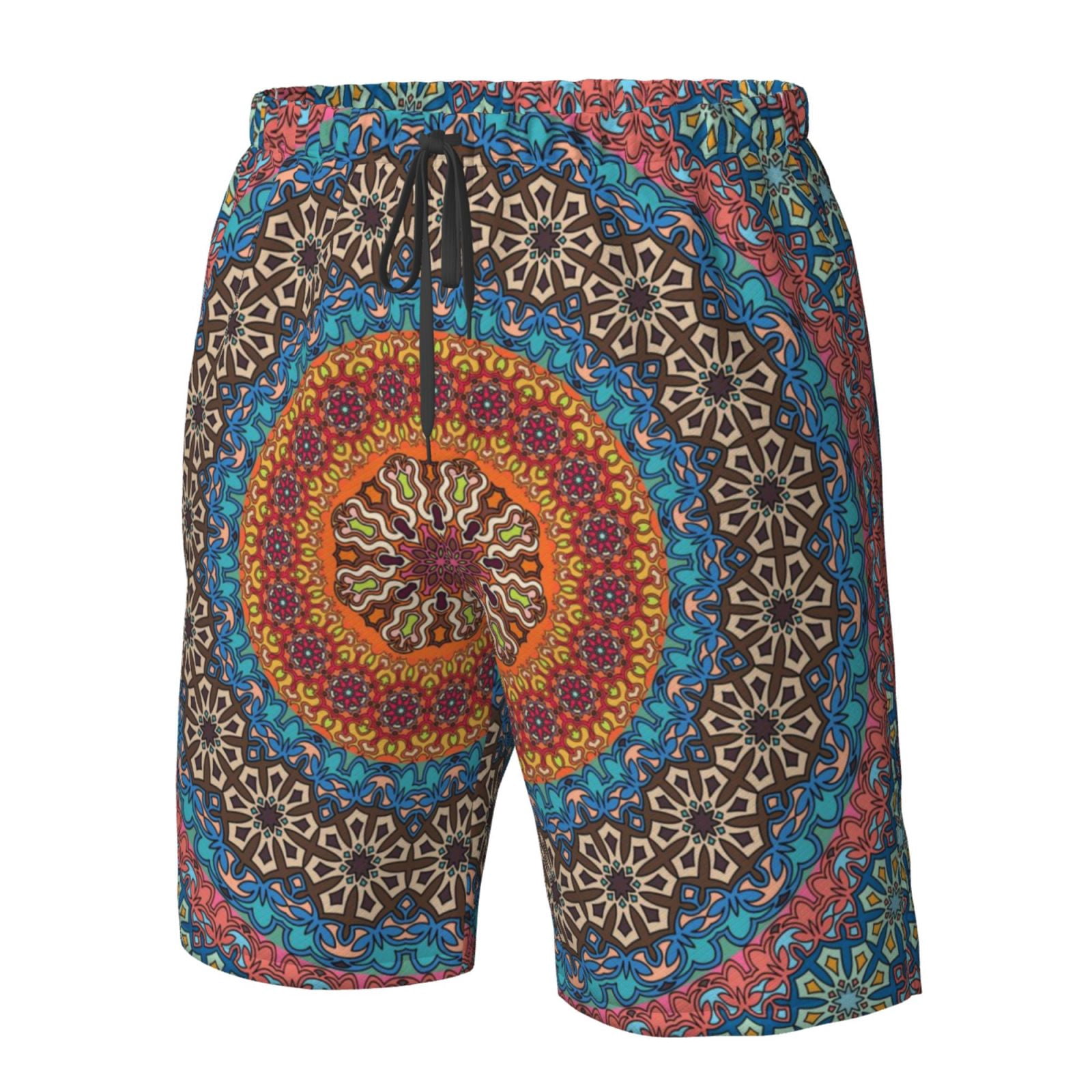 Naloa Mandala Men's Beach Shorts, Surfing shorts, Swim trunks, Quick Dry Swim Trunks for Surfing Beach Fun - Large