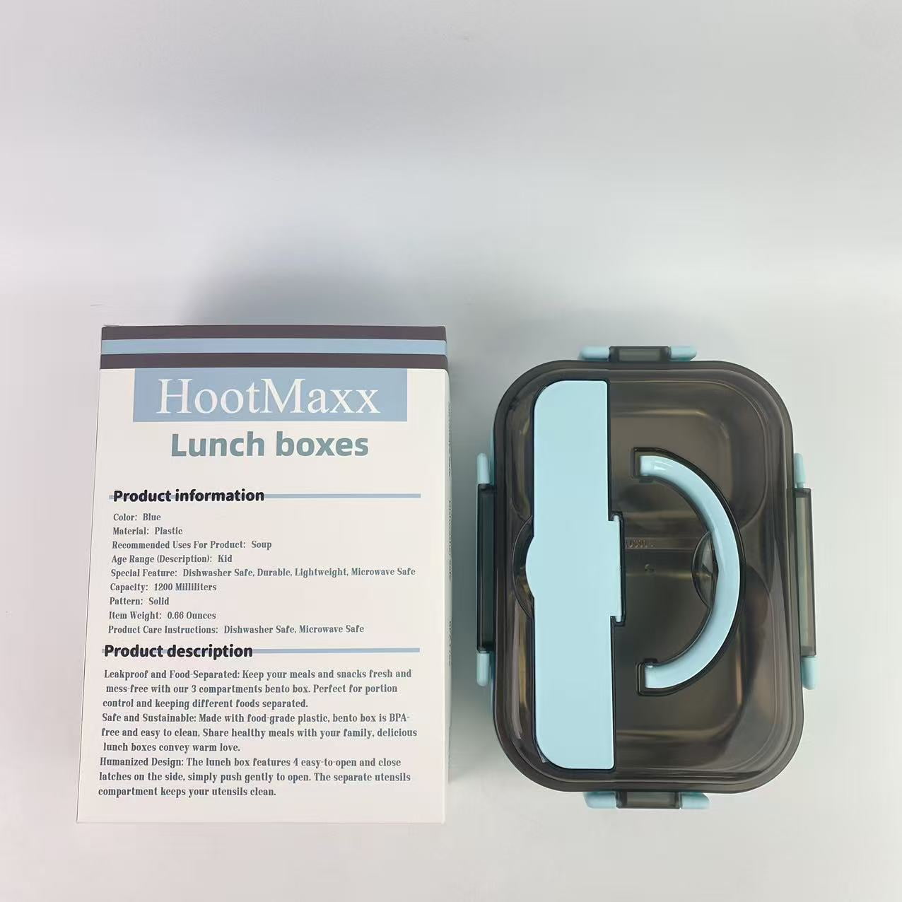HootMaxx Lunch boxes ,Adult bento box, lunch container, leak proof lunch box with utensils, 2-bedroom bento box, microwave safe, blue