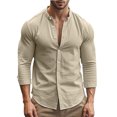 thumbnail image 3 of ZZwxWA Mens Crew Neck Long Sleeve Shirt Casual Solid Color Blouse Button Down Up Holiday Shirts Fit Versatile Tshirt Tops Cotton Linen, 3 of 6