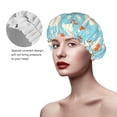 thumbnail image 2 of Yiaed White Geese and Flower Print Reusable Shower Cap & Bath Cap & Lined, Oversized Waterproof Shower Caps Designed for all Hair Lengths, 2 of 7