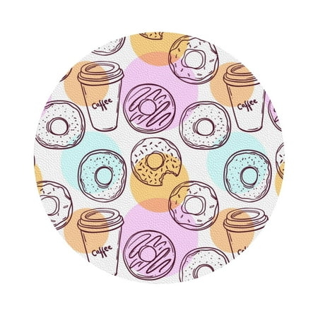 

Salouo Donuts and Coffee Print Round Coaster Drink Coasters Leather Bar Beer Beverage Coasters for Drinks Set of 4 for Tabletop Protection Coffee Table Decor