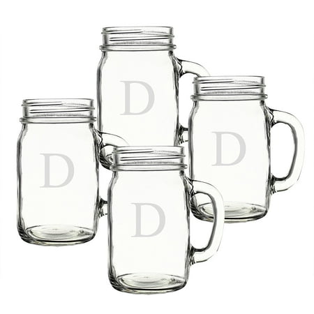 Personalized Mason Jar Glasses, Set of 4, Letter D, Free personalization: Glasses engraved with single, block letter at no additional cost By Cathy's Concepts