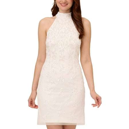 Adrianna Papell Embellished Bow-Back Halter Dress