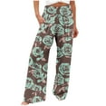 thumbnail image 2 of YWDJ Womens Palazzo Pants Plus Size High Waisted Lounge Pants with Pockets Wide Leg Elastic Waist Full Length Trouser Loose Casual Long Beach Pants Flowers Multicolor M Tall Breathable Summer Clothes, 2 of 5