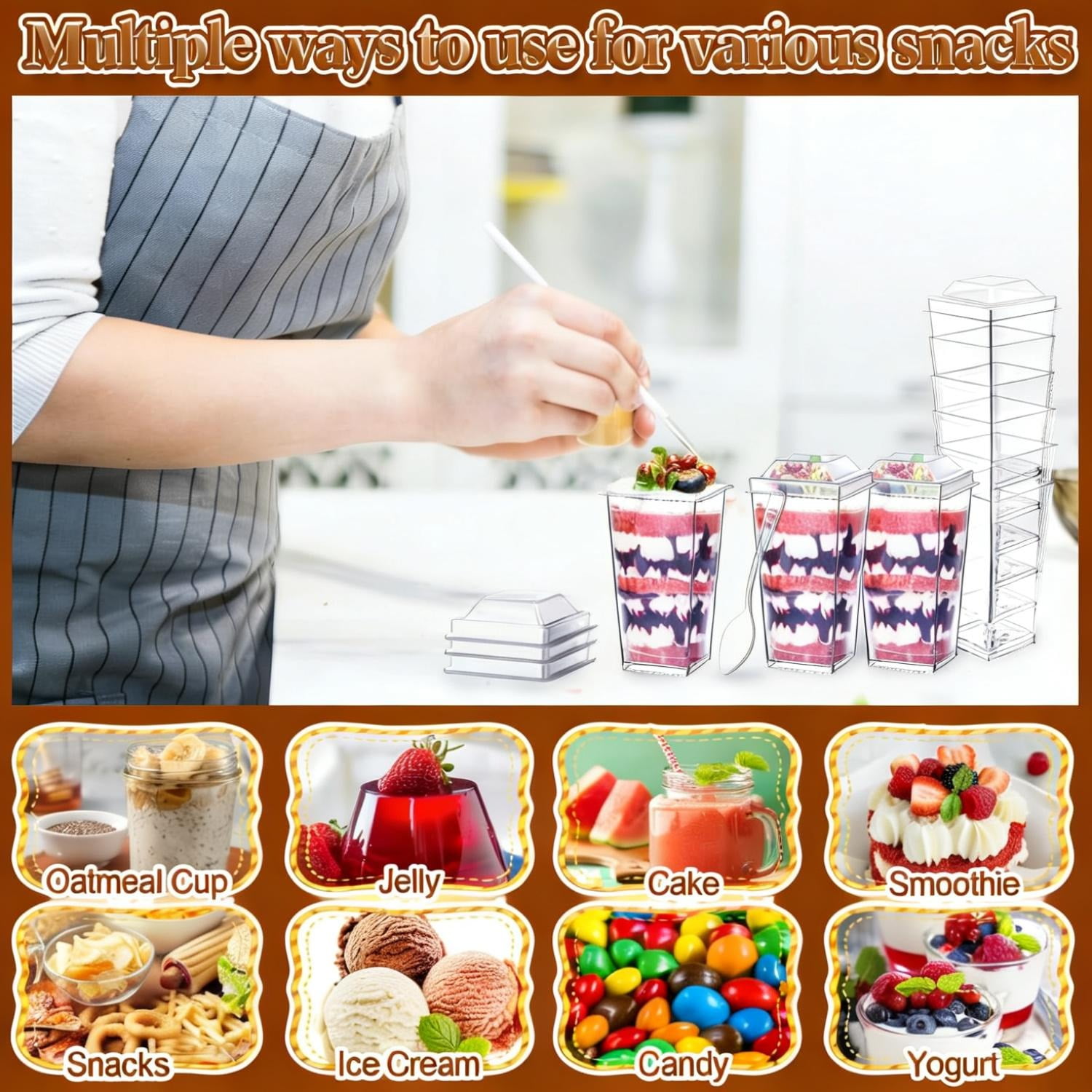 150 Pcs Dessert Cups with Lids and Spoons, 3 oz Mini Clear Plastic Dessert Parfait Cup, Reusable Fruit Ice Cream Cake Pudding Cups
