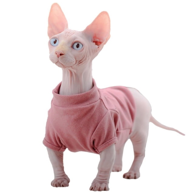 Camisa Sphynx para gatos sin pelo, suéter de gatito con mangas, ropa de gato transpirable de cuello alto, lindo chaleco de pijama de gato sin pelo para todas las estaciones (XS) oso de fresa Electrónica