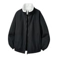 thumbnail image 2 of PiGOGI Men's Winter Coats Loose Casual Color Block Collar Jacket Long Sleeve Outdoor Sports Outerwear Black M, 2 of 9