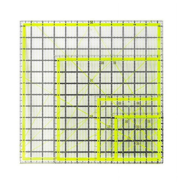 4 PCS Quilting Ruler, Square Quilting Rulers Fabric Cutting Ruler Acrylic Quilters Rulers Clear with Non Slip Rings